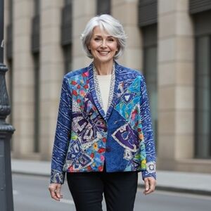 Vintage Sandy Starkman Jacket Multicolored with Mosaic Butterflies XL